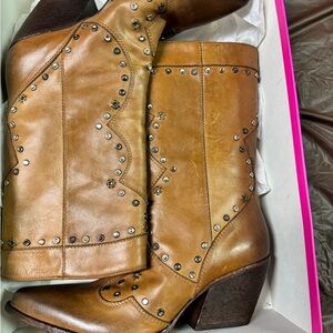 Vince Camuto Tan Heeled Boots with Studded Detailing